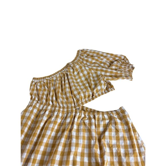 Who What Wear Gingham One Shoulder Maxi Dress 2X Elastic Waist Cutout New - Picture 2 of 8